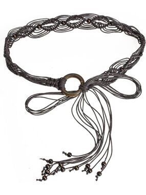 Women Coffee-75 Waist Belt Bohemian Style Rope Braid Cord Weaving Wooden Buckle